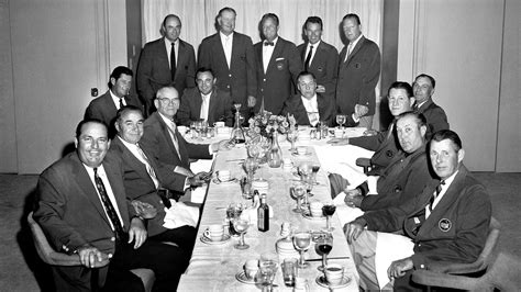 The 1958 Champions Dinner: (L-R) Claude Harmon, Gene Sarazen, Clifford