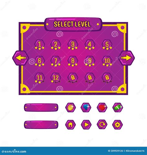 Level Selection And Button Game Ui Set Design Vector Stock Illustration