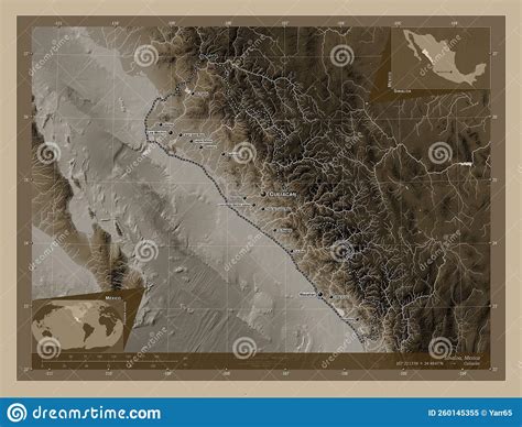 Sinaloa Mexico Sepia Labelled Points Of Cities Stock Illustration
