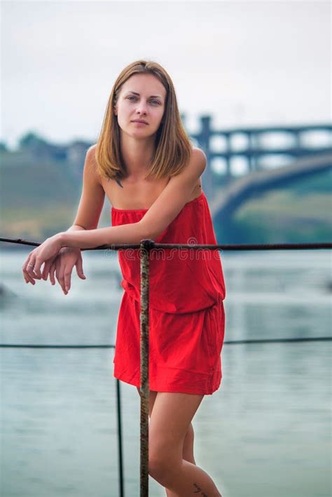 Girl In A Red Sundress Stock Image Image Of Posing Happy 48402657