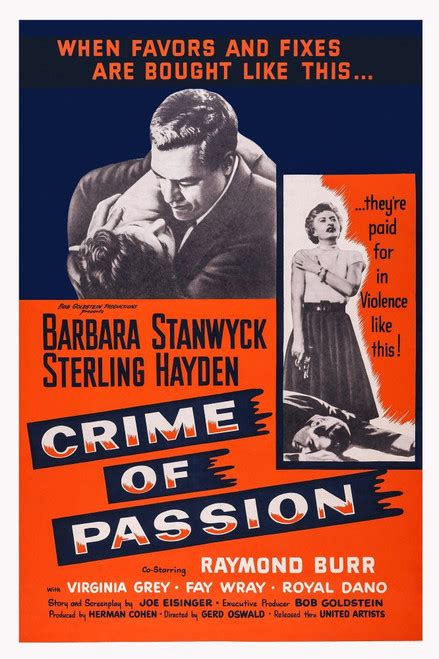 Crime Of Passion Poster Art Top L R Barbara Stanwyck Raymond Burr