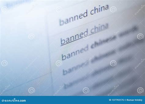 Banned China The Inscription On The Monitor Screen Search Query On