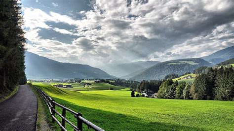 Hd Wallpaper Country Road Thru A Beautiful Alpine Valley In Summer