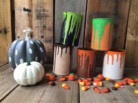 Fall And Autumn Drip Paint Tin Cans Etsy In 2021 Painted Tin Cans