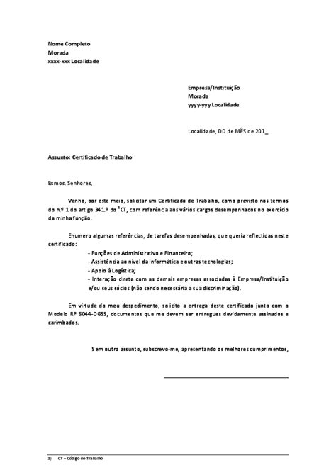 Pdf Carta Pedido De Certificado De Trabalho Ex 2 Luís Magalhães