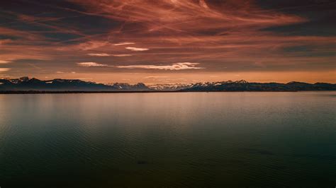 Download Lake Sunset Clean Sky Skyline Mountains 1920x1080