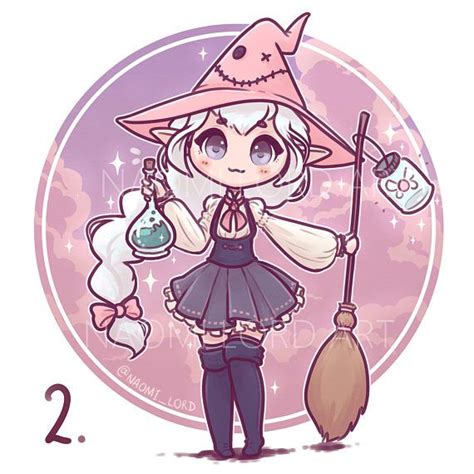 Kawaii Witch Girls Stickers Andor Pirnts 6x6 And Kawaii Drawings
