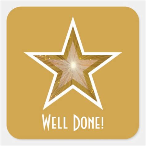 Gold Star Well Done Square Sticker Yellow Zazzle