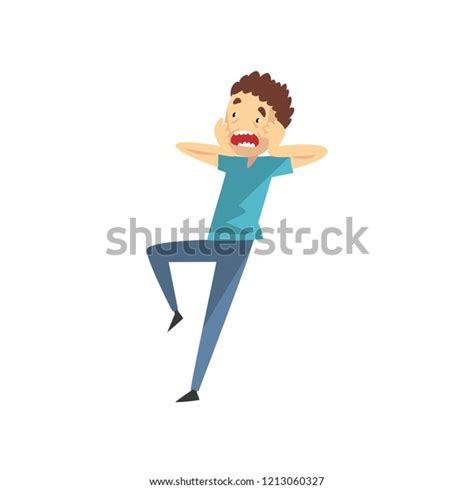 Scared Panicked Young Man His Hands Stock Vector Royalty Free