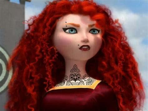 Mostly Her Makeup While I Love Celtic Tattoos I Can Do Without The Knot On Her Throat Merida
