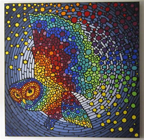 36 X 36 Painting Acrylic On Canvas Whimsical Mosaic Owl Painting
