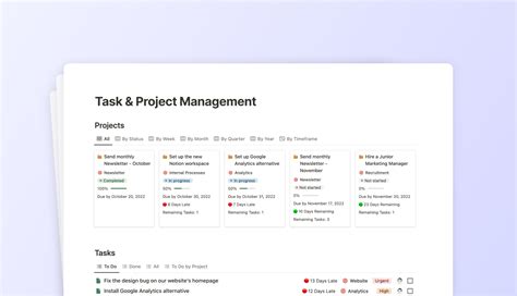 Task And Project Management Notion Template Notion Everything