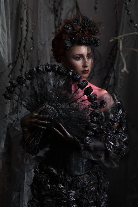 Dark Queen In Black Fantasy Costume Stock Image Image Of Pose