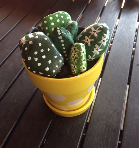 In this cactus diy i will show you how to make fake cactus. Cactus pot using painted rocks | Painted rock cactus ...