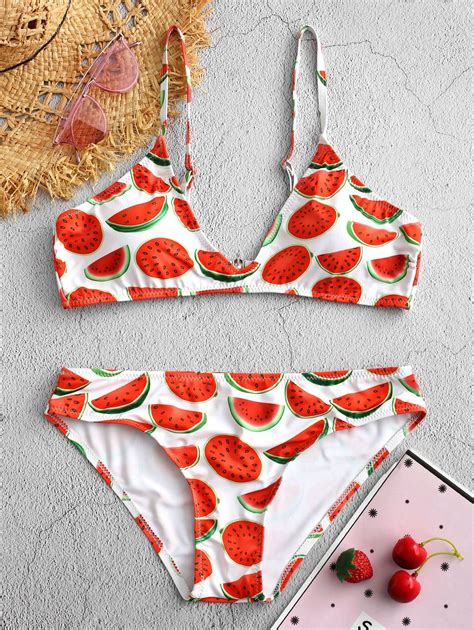 41 Off 2021 Watermelon Print Low Cut Bikini Set In Red Dresslily