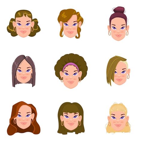 Premium Vector Set Of Cute Flat Women Avatars With Different Hairstyles