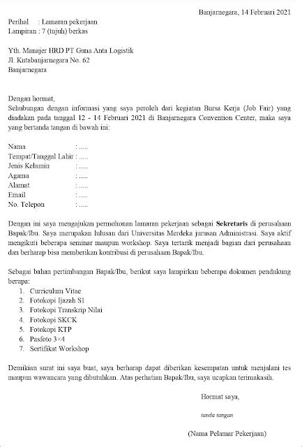 Contoh Surat Lamaran Fresh Graduate Smk