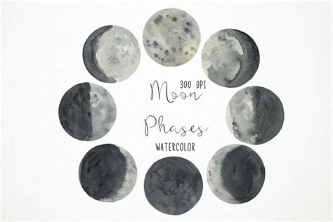 Watercolor Moon Phases Clipart Moon Phases Illustration By