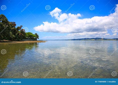 Beautiful Water View With Blue Sky Background Whangarei Beach Stock