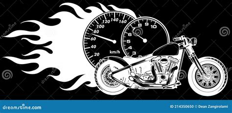 White Silhouette Of Motorcycle Woth Flames Sport Vector Illustration