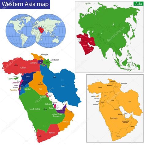 Color Map Of Western Asia Divided By The Countries Premium Vector In