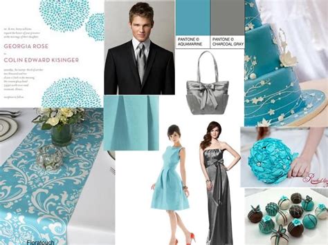 Aquamarine And Charcoal Gray Pantone Wedding Styleboard The Dessy