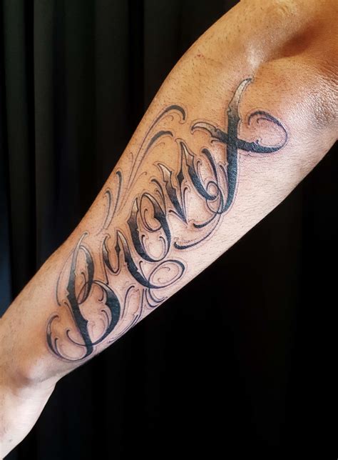 Custom Lettering Bronx On Outer Forearm Tattoo Chronic Ink