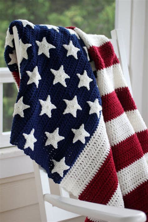 Patriotic American Flag Afghan Traditional Red Off White Etsy