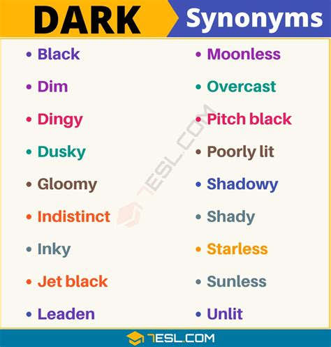 99 Synonyms For Dark With Examples Another Word For Dark 7esl