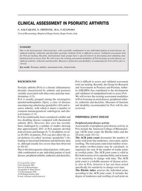 Pdf Clinical Assessment In Psoriatic Arthritis