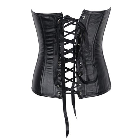 2018 black faux leather underbust corset zipper front lace up boned wait slimming bustier plus