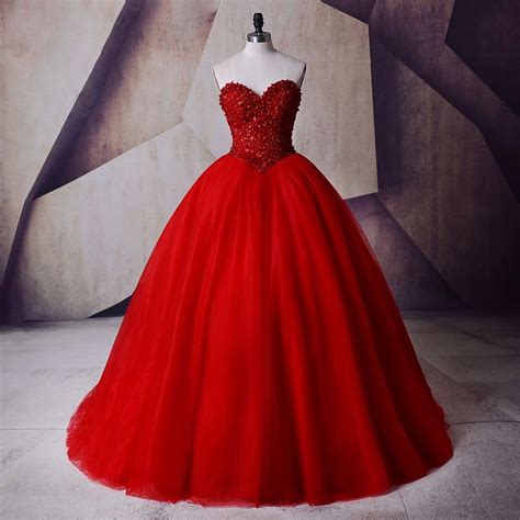 Sparkly Red Ball Gown Prom Dresses Sweetheart Sleeveless Beading Pearl