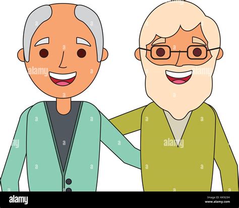 Portrait Smiling Older Men Embraced Characters Stock Vector Image And Art