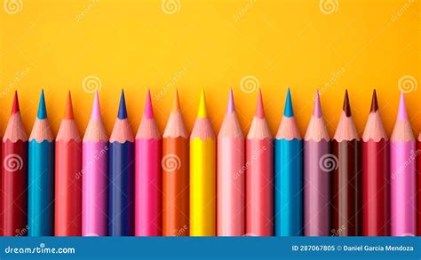 Playful Arrangement Of Colored Pencils On A Sunny Yellow Backdrop