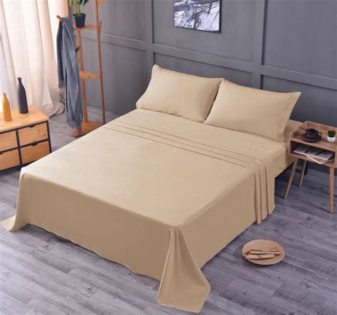 Queen Bamboo Bed Sheet Set Ultra Soft Double Brushed Beige Luxury