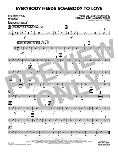 Everybody Needs Somebody to Love - Aux Percussion Sheet Music | John