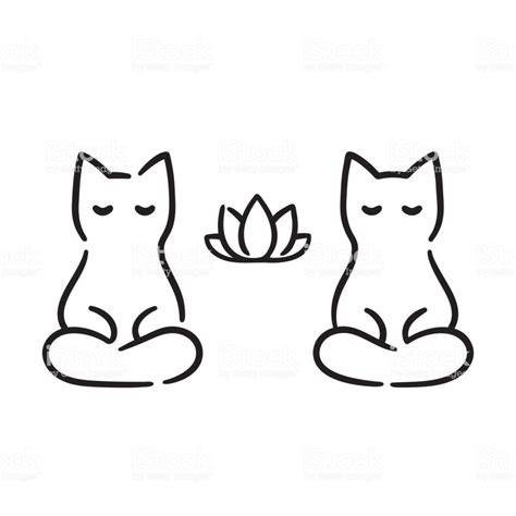 Zen Cats Cartoon Drawing Cute Funny Cats Meditating In Lotus