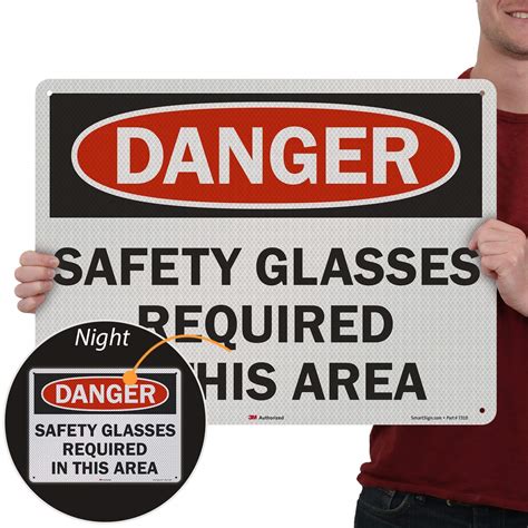 smartsign danger safety glasses required in this area sign 18 x 24 3m high intensity