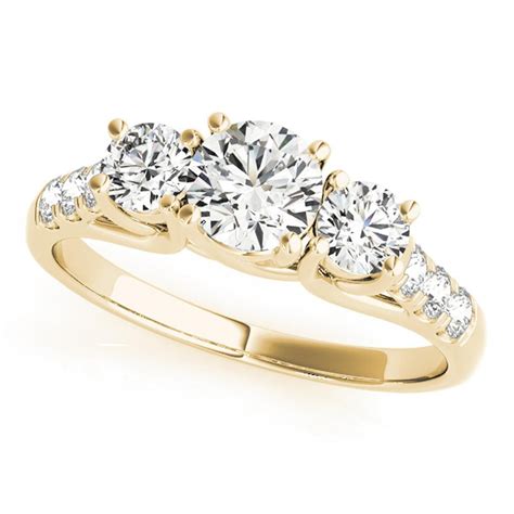 Jewelmore 14k Yellow Gold Three Stone Engagement Ring 050 Carat I J