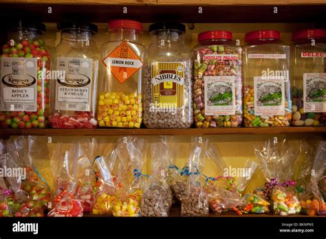 Old Fashioned Sweet Shop Boiled Sweets And Jars With Packets Of Stock