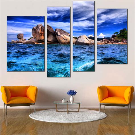 Ocean Waves Canvas Wall Art, Blue Tempest Seascape Sky Multiple Canvas ...