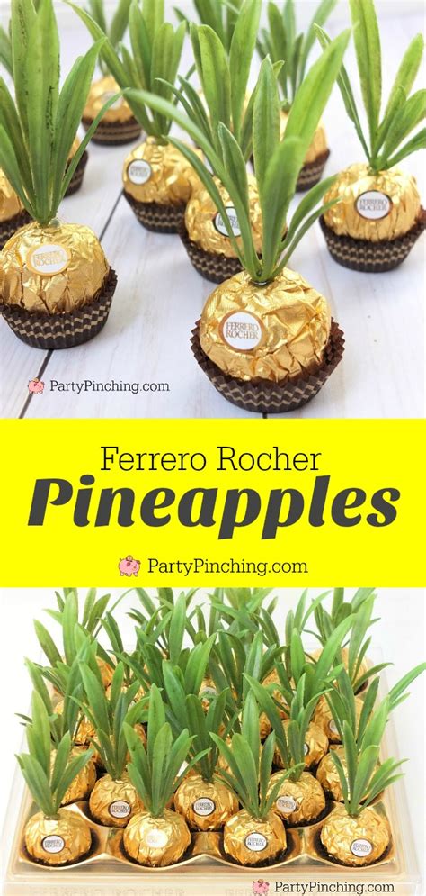 Outdoor decorating in a hawaiian theme. Ferrero Rocher pineapple candy favors are adorable and so ...