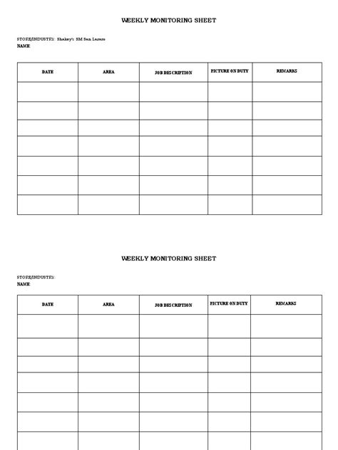 Template Of Weekly Monitoring Sheetdocx Pdf