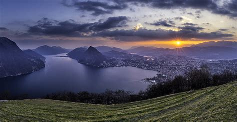 Gri Taşlar Dağlar Göl Taşlar Sahil İsviçre Lugano Hd Masaüstü
