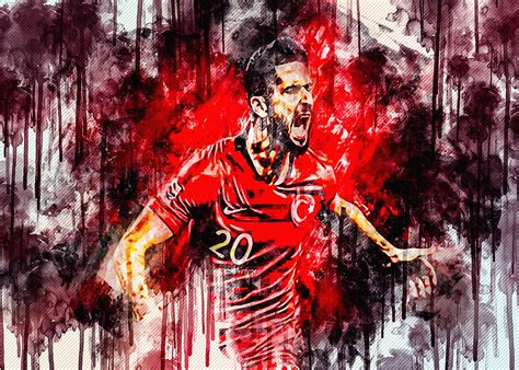 Emre Akbaba Goal Red Stone Turkey National Team Grunge Painting By