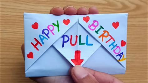 Diy Surprise Message Card For Birthday Pull Tab Origami Envelope