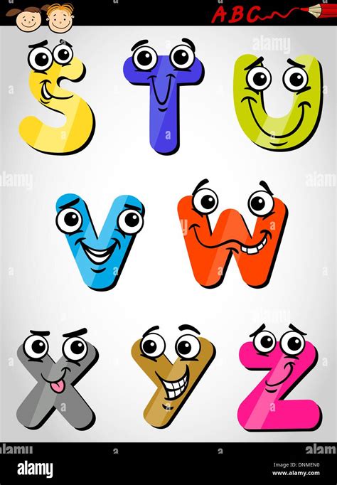 Cartoon Illustration Of Funny Capital Letters Alphabet From S To Z For