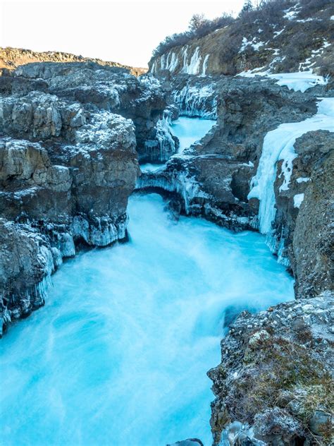 Premium Photo Barnafoss Waterfall Water Become Ice Crystal In Winter