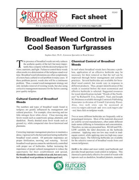 Broadleaf Weed Control In Cool Season Turfgrasses