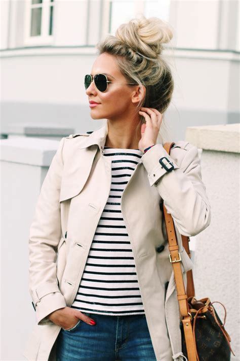 a classic trench coat striped shirt and ripped denim feel wunderbar